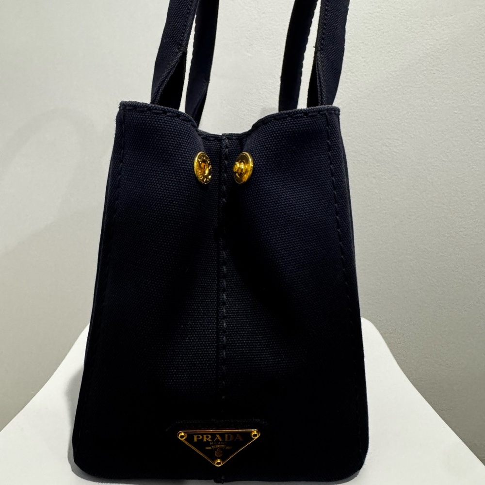 Prada Dark Blue Canapa Tote 2-Way with White Logo - Picture 2 of 10